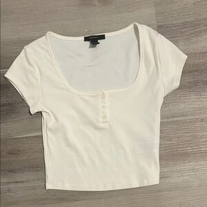 Forever 21 Cream Short Sleeve Crop Top